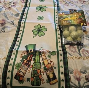 St. Pattys Day Shamrock Beer Table Runner - Bath Bombs, Hanging Decor.